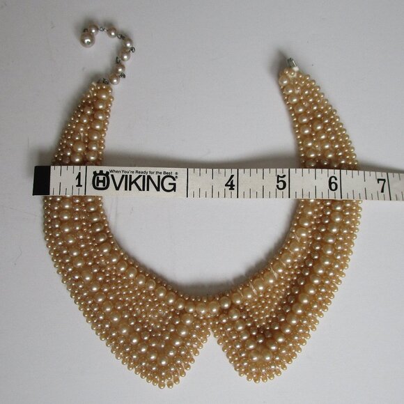 Vintage 1950s Pearl Beaded Sweater Collar with Dangles  vintage pearl beaded satin collar